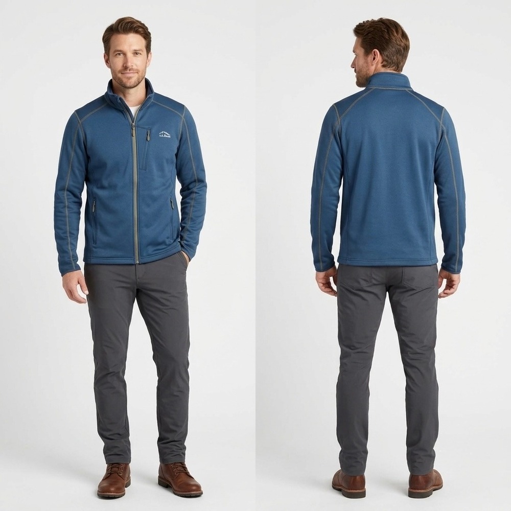 L.L. Bean Men's Prostretch Full Zip Jacket Large Blue Performance Fleece 293889